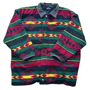 Vintage 90s Extreme Control Southwest Geometric Fleece Jacket L Corduroy Aztec